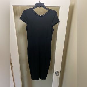 FELICITY COCO Dress Midi Zip Back Knit Ward Seamed Pencil Cap Sleeve Black M